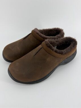 Merrell Encore Chill 2 Faux Fur Lined Brown Leather Slip-On Moccasins, Men's 9